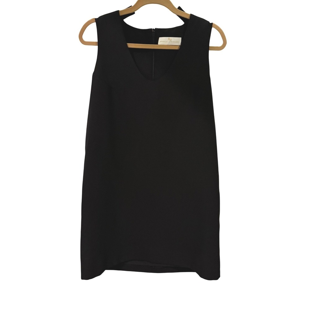 Amanda Uprichard Women's Black Crepe Shift Dress M Sleeveless Minimalist LBD - Picture 3 of 6